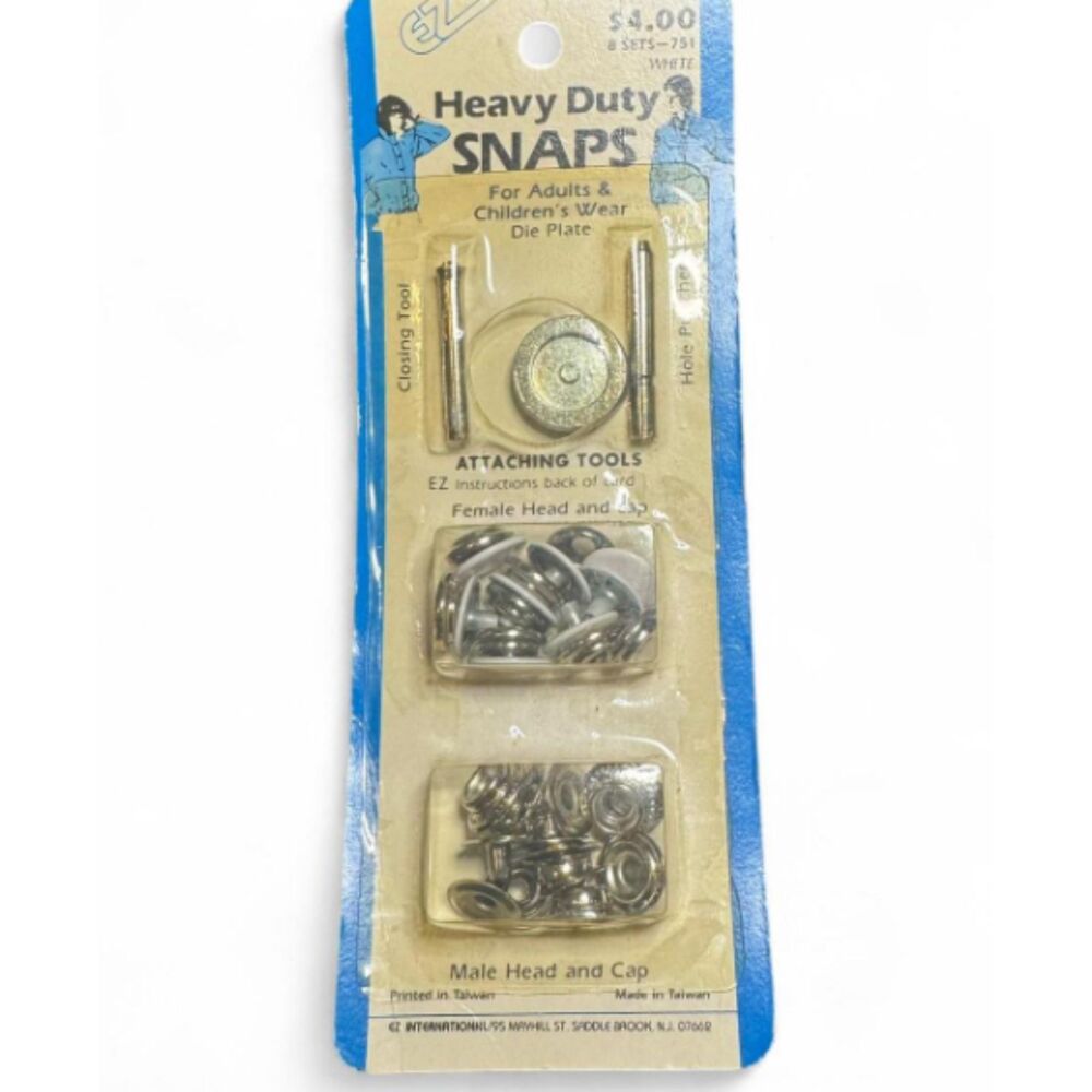 Vtg EZ Heavy Duty Snap Fasteners Set with Tools – 8 Sets White
